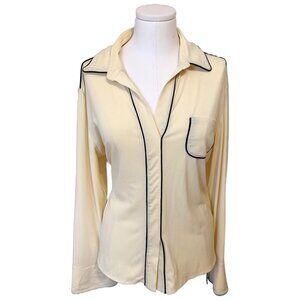 Vintage Pastel Yellow Colour Block Blouse Contrast Retro Long Sleeve Office 14